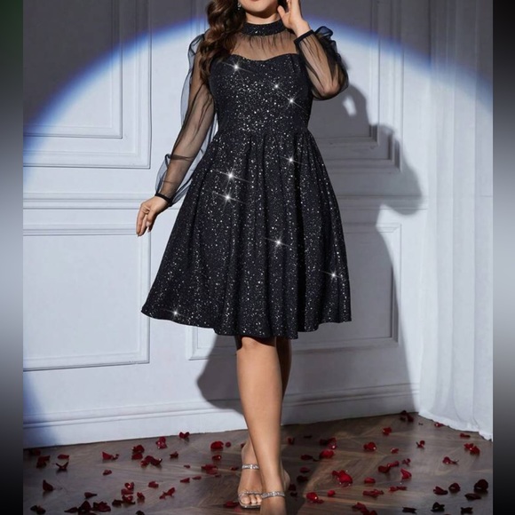 Luxe  plus size galaxy mesh party evening bridesmaids formal wedding dress - Picture 4 of 5